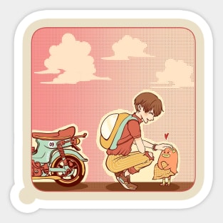 A Boy Who Takes His Fallen Pet Sticker